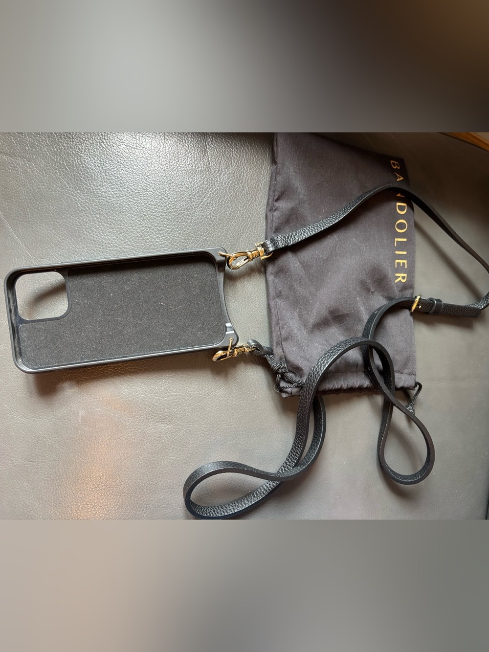 Bandolier Black Crossbody Phone Case with Gold Hardware